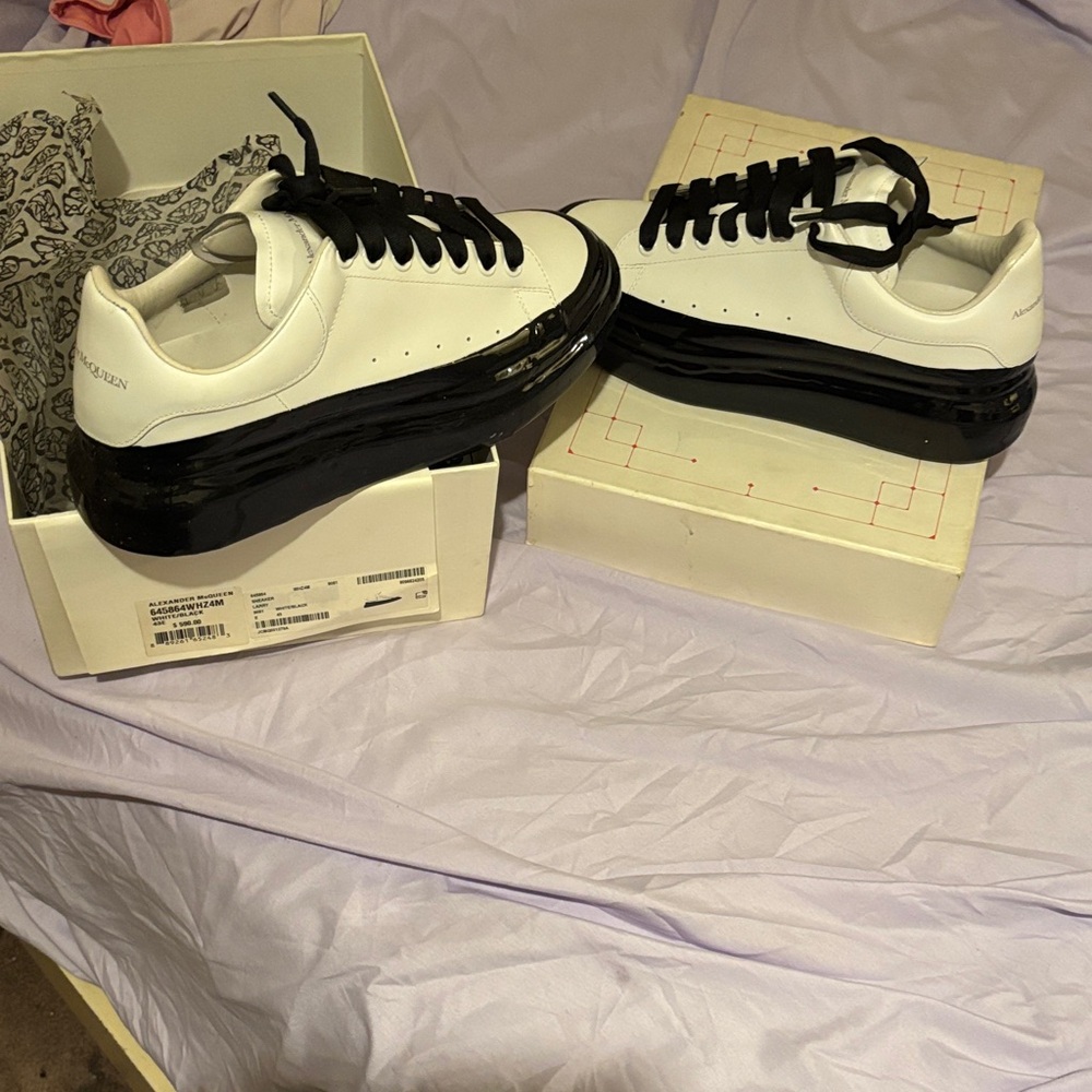 Alexander McQueen White and Black Platform Sneakers